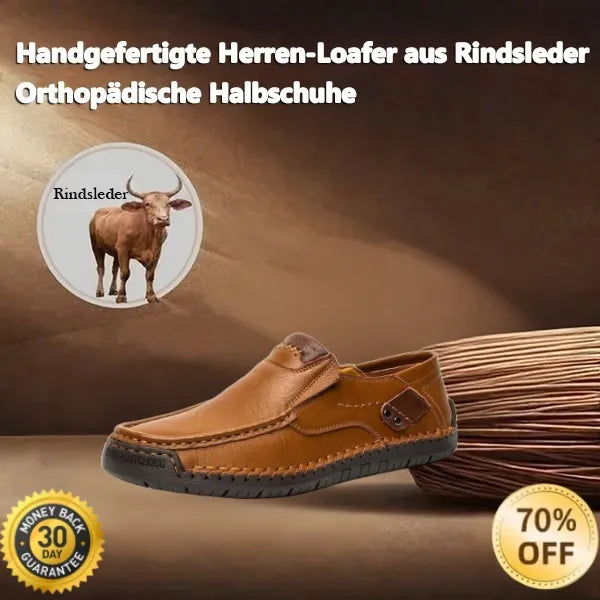 🐂 Men's calf leather casual shoes 👞 Hand-stitched, easy to put on and take off ✅ Arch support, pain relief - comfortable walking