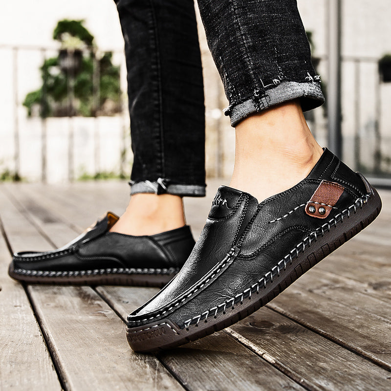 🐂 Men's calf leather casual shoes 👞 Hand-stitched, easy to put on and take off ✅ Arch support, pain relief - comfortable walking
