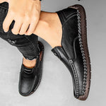 🐂 Men's calf leather casual shoes 👞 Hand-stitched, easy to put on and take off ✅ Arch support, pain relief - comfortable walking