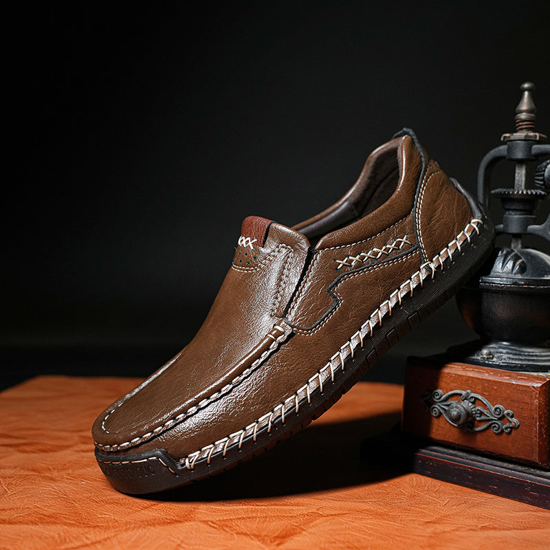 🐂Freizeitschuhe aus Kalbsleder für Herren👞Slip-On-Design, einfach an- und auszuziehen, handgenäht ✅Schmerzlinderung – Fußgewölbeunterstützung, bequemes Gehen