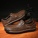 🐂Freizeitschuhe aus Kalbsleder für Herren👞Slip-On-Design, einfach an- und auszuziehen, handgenäht ✅Schmerzlinderung – Fußgewölbeunterstützung, bequemes Gehen