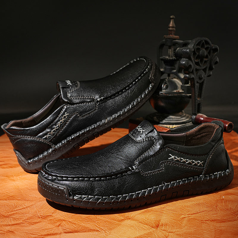 🐂Freizeitschuhe aus Kalbsleder für Herren👞Slip-On-Design, einfach an- und auszuziehen, handgenäht ✅Schmerzlinderung – Fußgewölbeunterstützung, bequemes Gehen