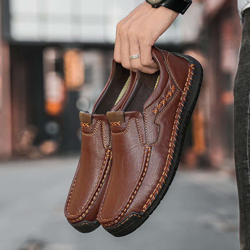 🐂Freizeitschuhe aus Kalbsleder für Herren👞Slip-On-Design, einfach an- und auszuziehen, handgenäht ✅Schmerzlinderung – Fußgewölbeunterstützung, bequemes Gehen