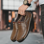 🐂Freizeitschuhe aus Kalbsleder für Herren👞Slip-On-Design, einfach an- und auszuziehen, handgenäht ✅Schmerzlinderung – Fußgewölbeunterstützung, bequemes Gehen