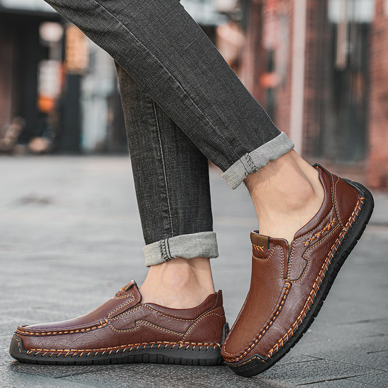 🐂Freizeitschuhe aus Kalbsleder für Herren👞Slip-On-Design, einfach an- und auszuziehen, handgenäht ✅Schmerzlinderung – Fußgewölbeunterstützung, bequemes Gehen