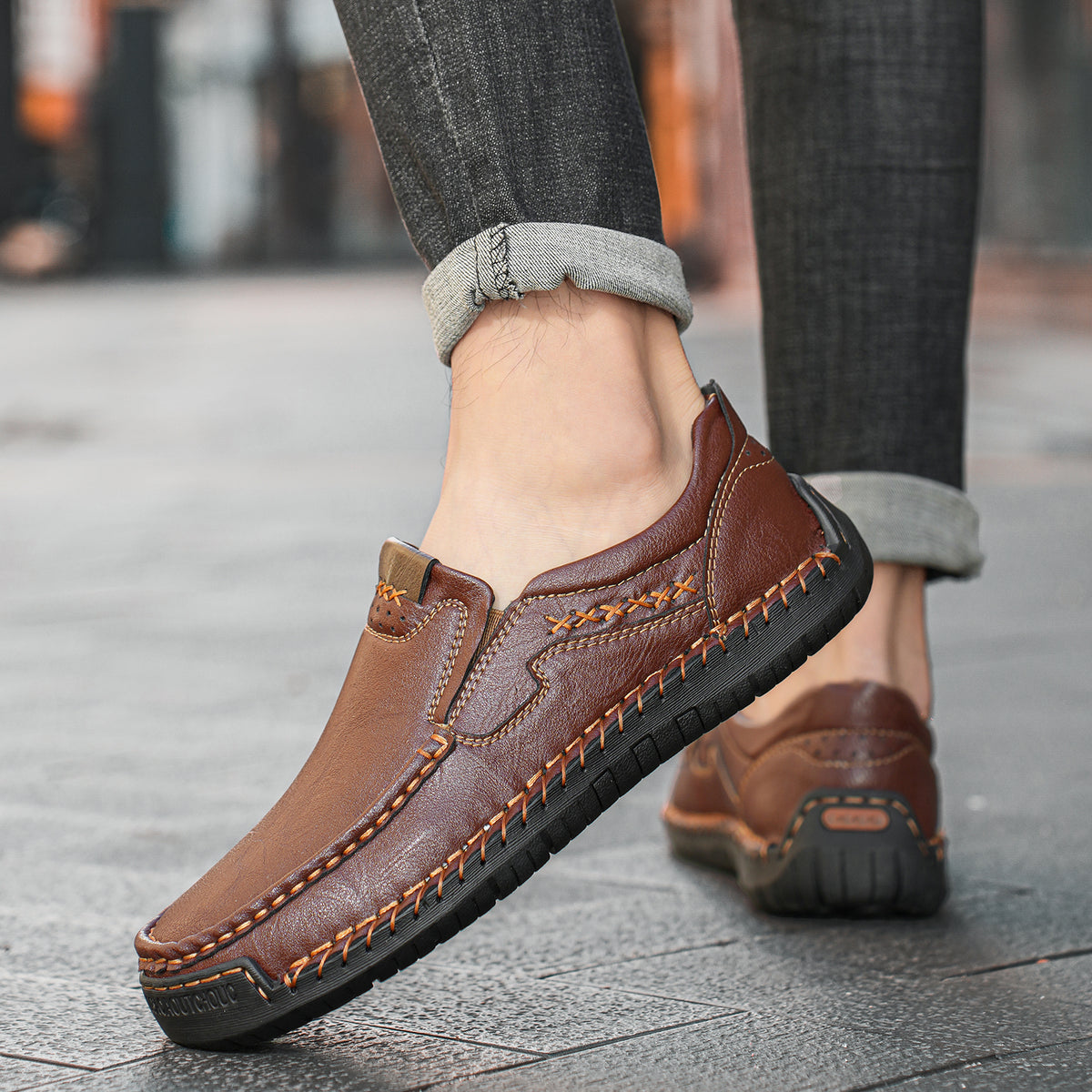 🐂Freizeitschuhe aus Kalbsleder für Herren👞Slip-On-Design, einfach an- und auszuziehen, handgenäht ✅Schmerzlinderung – Fußgewölbeunterstützung, bequemes Gehen
