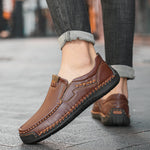 🐂Freizeitschuhe aus Kalbsleder für Herren👞Slip-On-Design, einfach an- und auszuziehen, handgenäht ✅Schmerzlinderung – Fußgewölbeunterstützung, bequemes Gehen