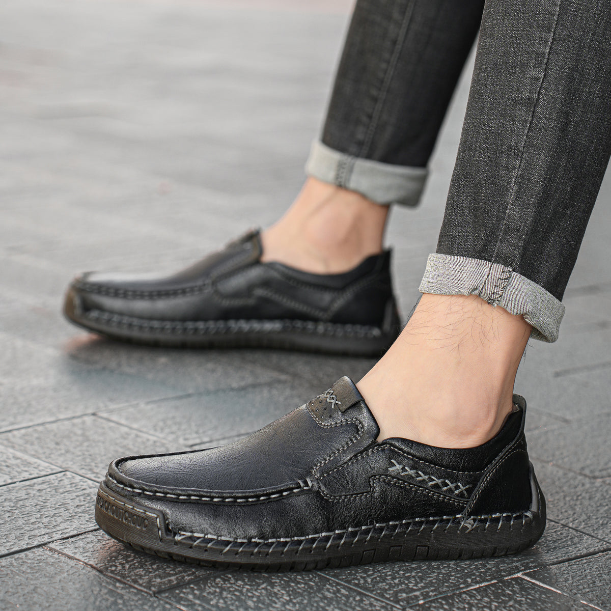 🐂Freizeitschuhe aus Kalbsleder für Herren👞Slip-On-Design, einfach an- und auszuziehen, handgenäht ✅Schmerzlinderung – Fußgewölbeunterstützung, bequemes Gehen