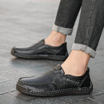 🐂Freizeitschuhe aus Kalbsleder für Herren👞Slip-On-Design, einfach an- und auszuziehen, handgenäht ✅Schmerzlinderung – Fußgewölbeunterstützung, bequemes Gehen