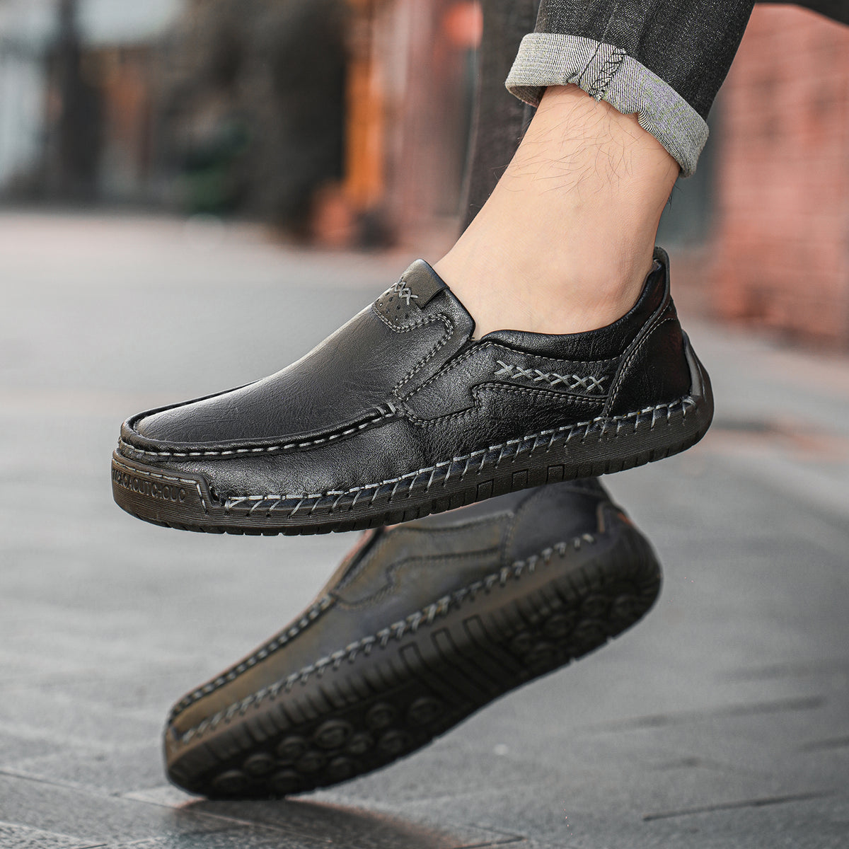 🐂Freizeitschuhe aus Kalbsleder für Herren👞Slip-On-Design, einfach an- und auszuziehen, handgenäht ✅Schmerzlinderung – Fußgewölbeunterstützung, bequemes Gehen