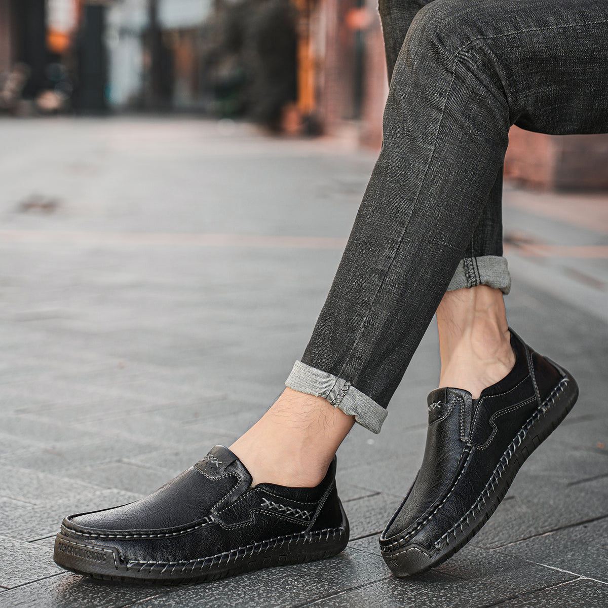 🐂Freizeitschuhe aus Kalbsleder für Herren👞Slip-On-Design, einfach an- und auszuziehen, handgenäht ✅Schmerzlinderung – Fußgewölbeunterstützung, bequemes Gehen