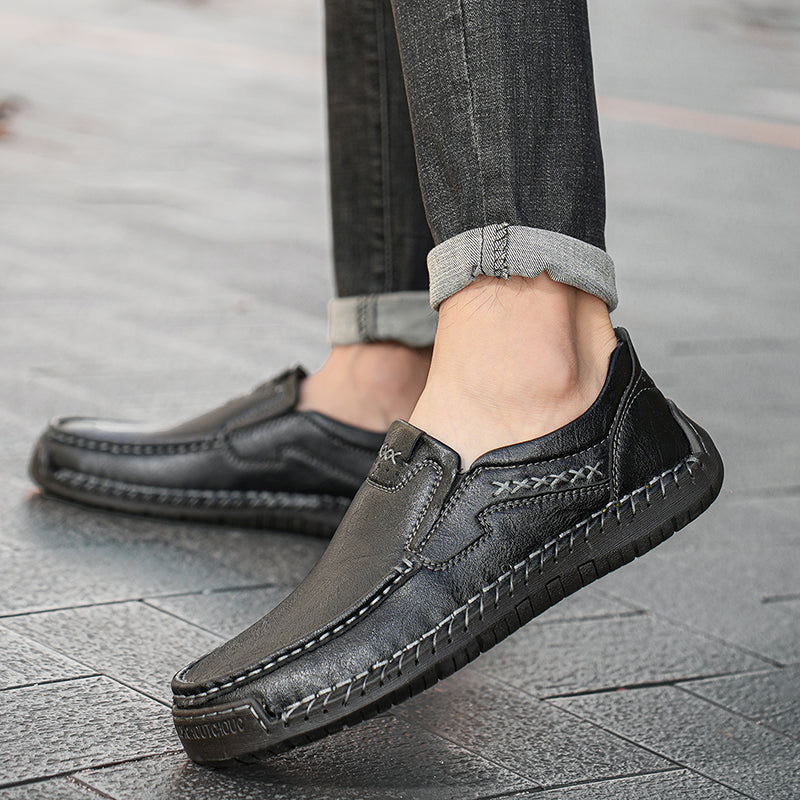 🐂Freizeitschuhe aus Kalbsleder für Herren👞Slip-On-Design, einfach an- und auszuziehen, handgenäht ✅Schmerzlinderung – Fußgewölbeunterstützung, bequemes Gehen