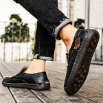 🐂 Men's calf leather casual shoes 👞 Hand-stitched, easy to put on and take off ✅ Arch support, pain relief - comfortable walking