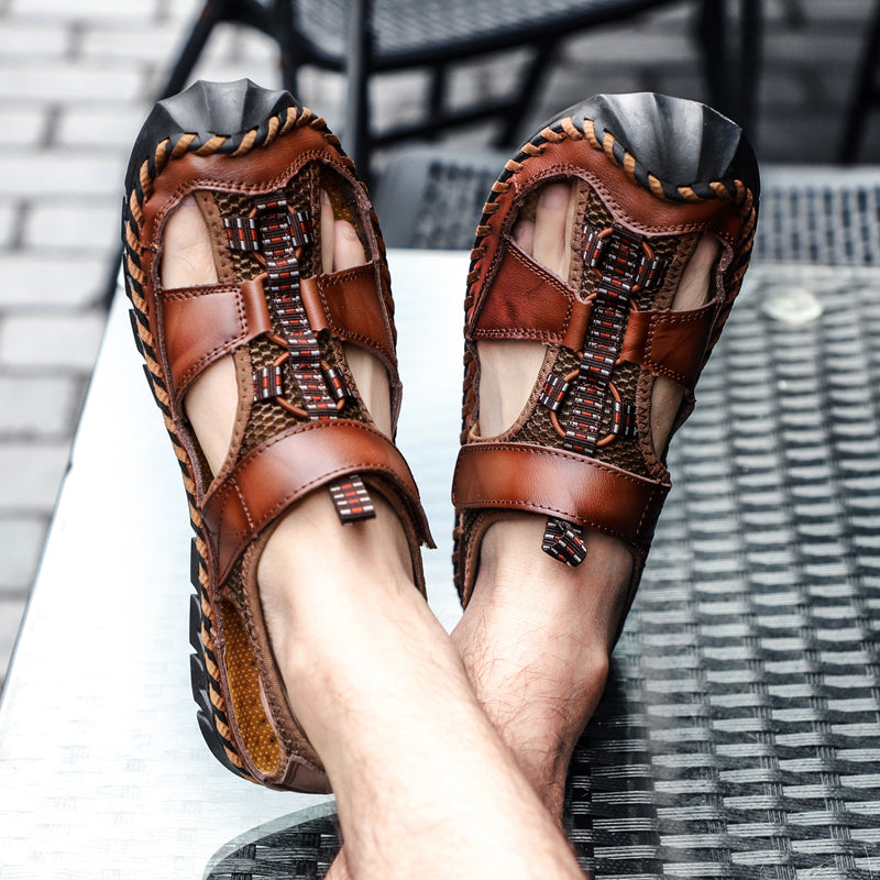 🔥On This Week Sale 70% OFF🔥Mens Casual Comfy Leather Slip On Sandals, Comfy Orthopedic Walking Shoes